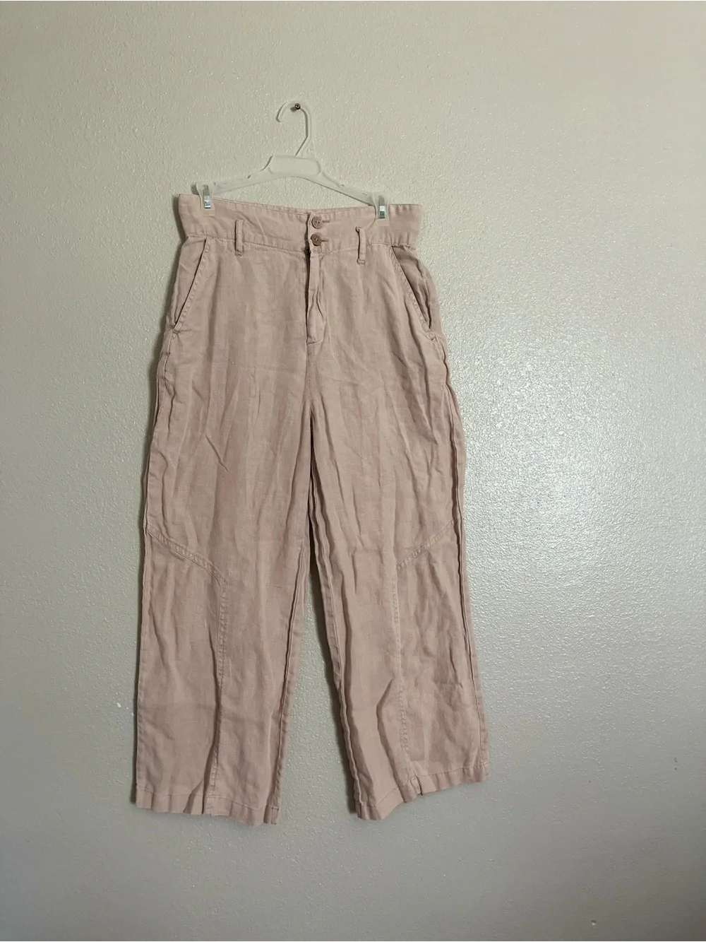 Nicole Miller 100% linen women’s Linen-Blend Chinos in Pale Pink - Picture 2 of 8